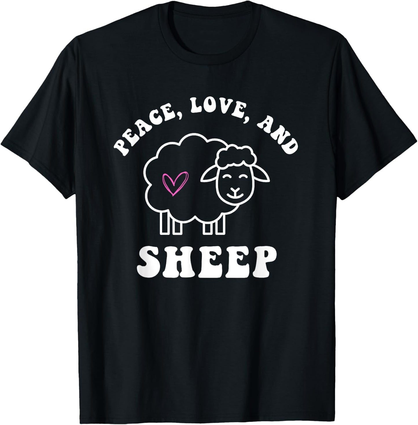 Peace Love and Sheep Cute Farm Animal Women's and Girls T-Shirt - T-Shirt | Black