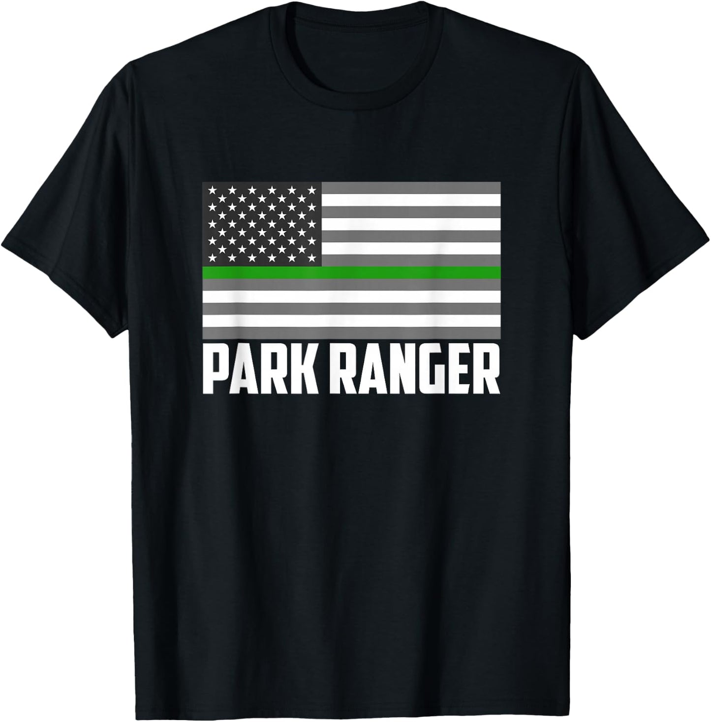 Park Ranger Green Line American Flag Wildlife Game Warden T-Shirt - T-Shirt | Black