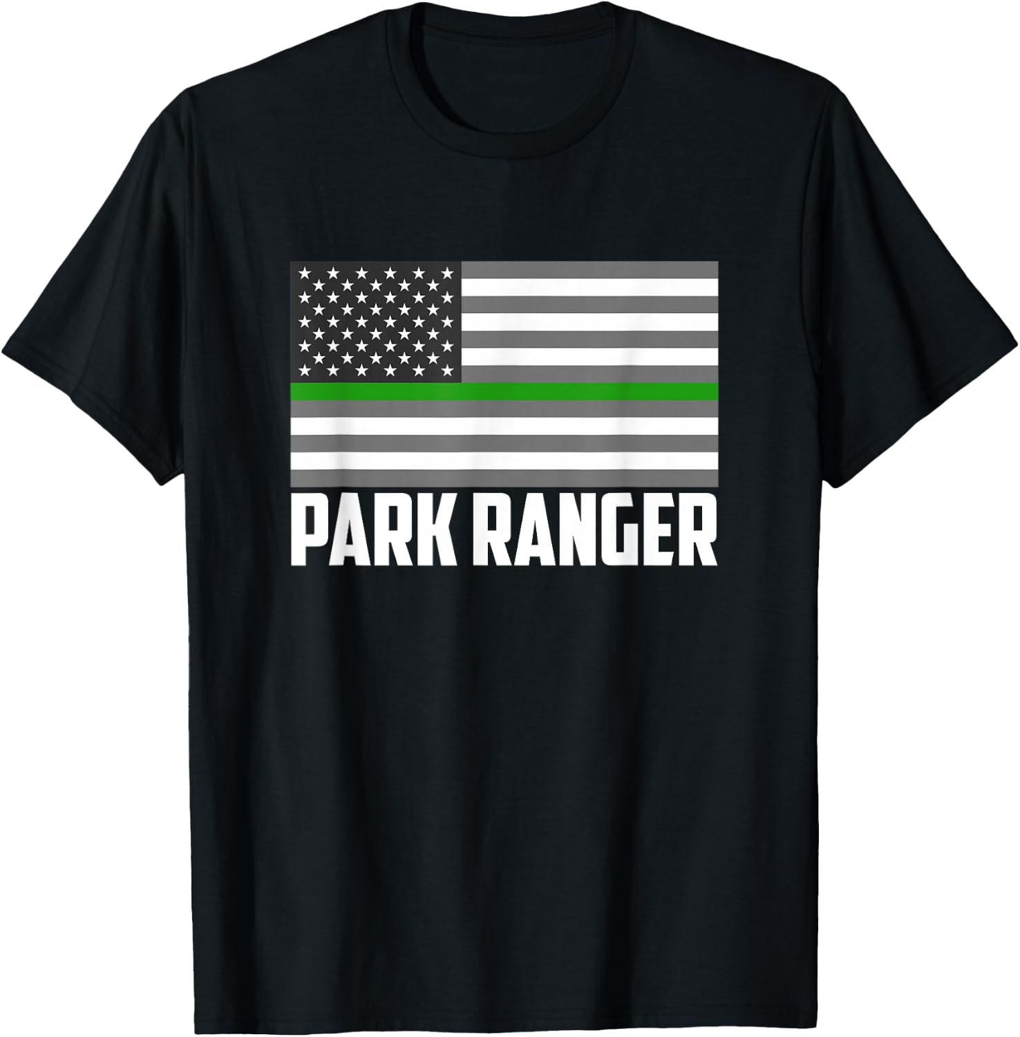 Park Ranger Green Line American Flag Wildlife Game Warden T-Shirt - T-Shirt | Black