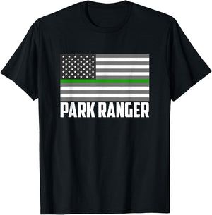 Park Ranger Green Line American Flag Wildlife Game Warden T-Shirt - T-Shirt | Black