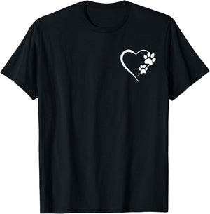 Paw Print Dog Paw Cute Dog Love Heart White Black Dog T-Shirt - T-Shirt | Black