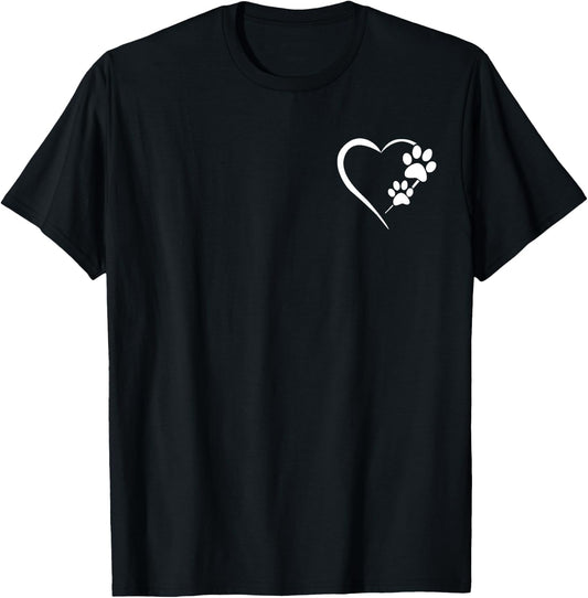 Paw Print Dog Paw Cute Dog Love Heart White Black Dog T-Shirt - T-Shirt | Black