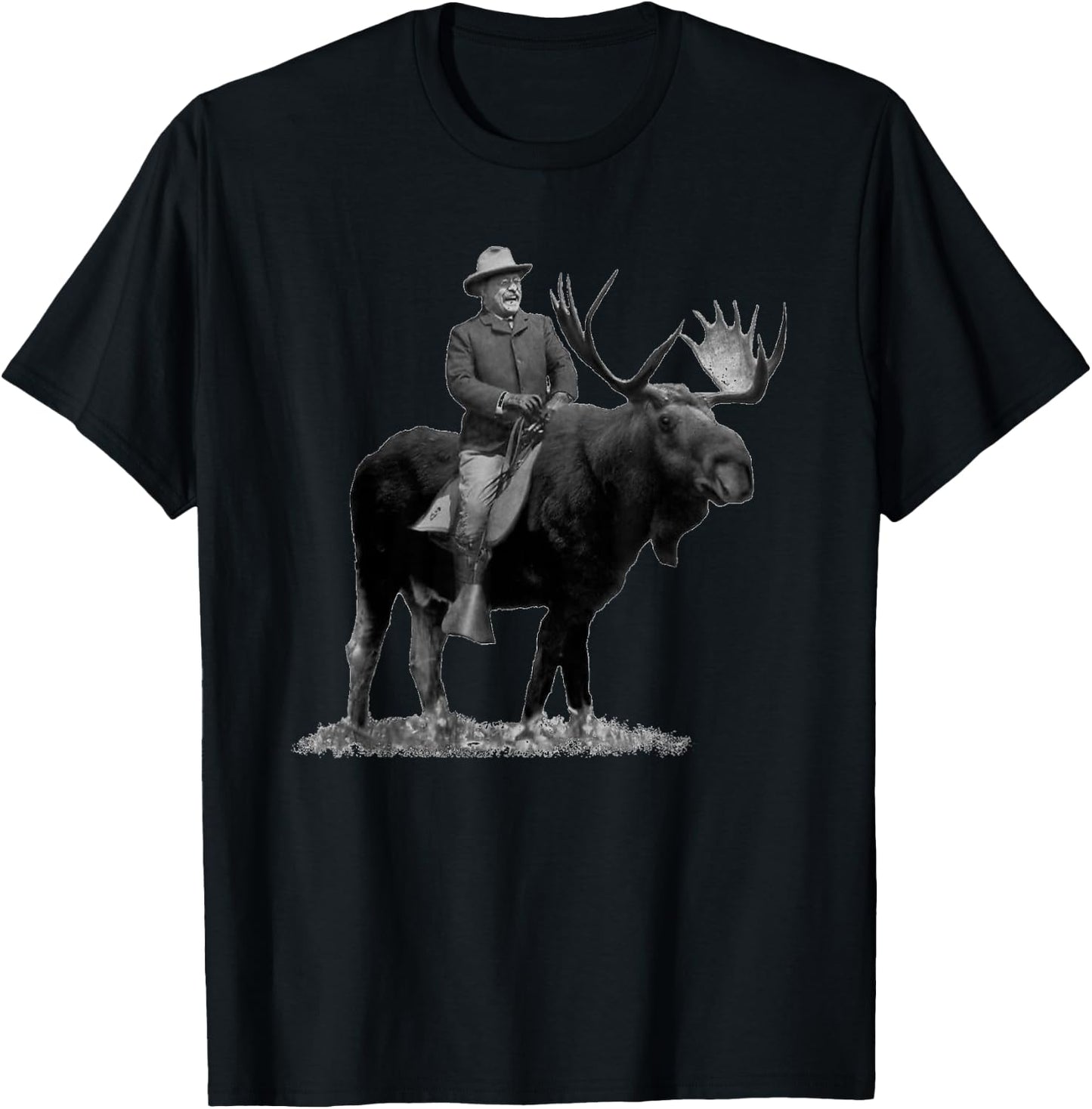 Teddy Roosevelt Riding A Bull Moose T-Shirt - T-Shirt | Black