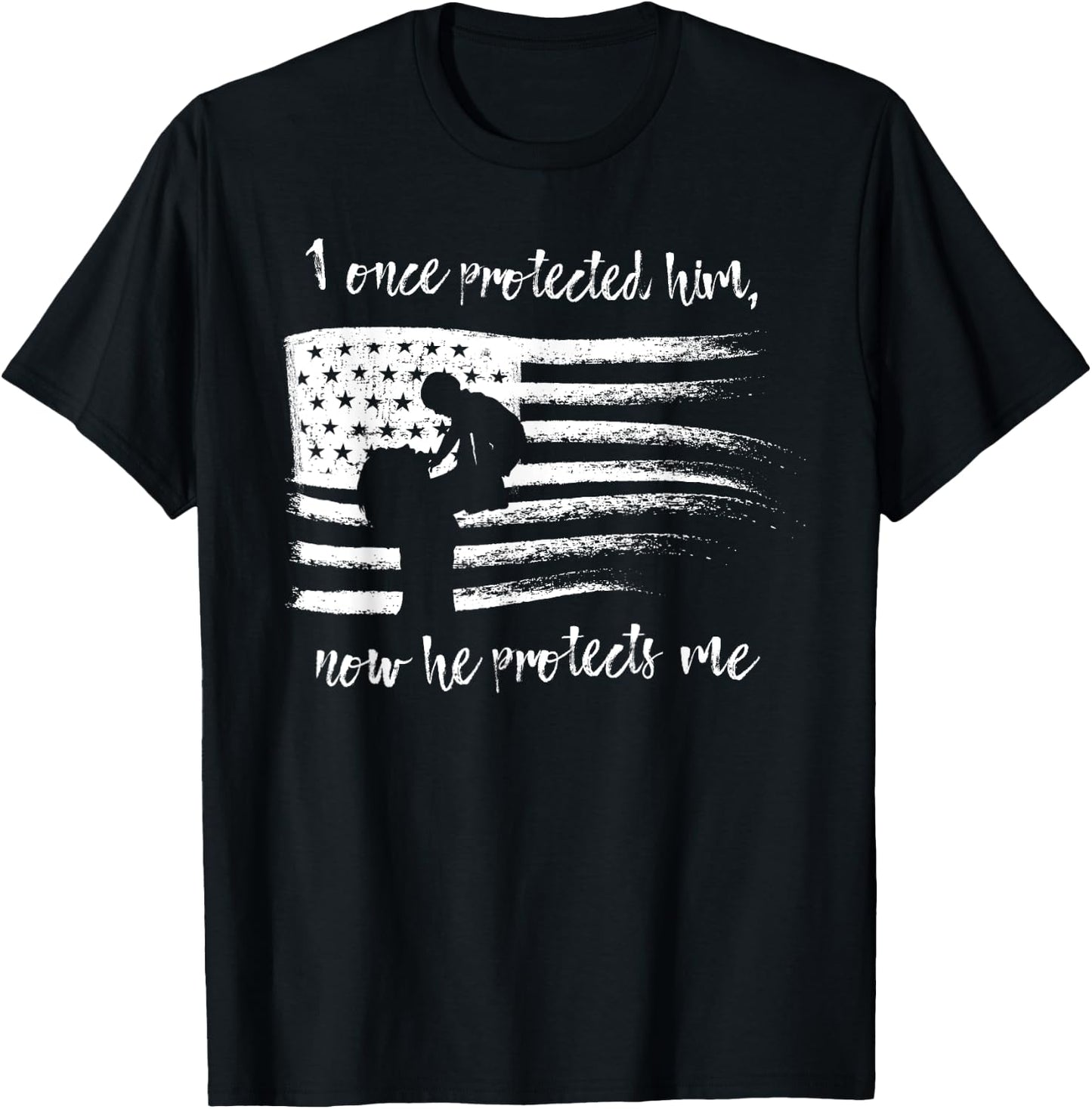 I Once Protected Him Now He Protects Me Military Mom Shirt T-Shirt - T-Shirt | Black