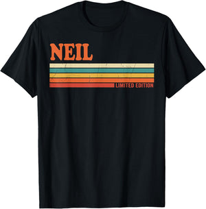 Neil Retro Personalized First Name Vintage Stripes T-Shirt - T-Shirt | Black