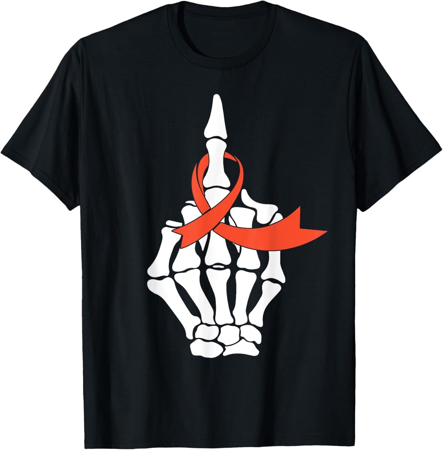 Fuck Kidney Cancer Awareness Middle Finger Orange Ribbon T-Shirt - T-Shirt | Black