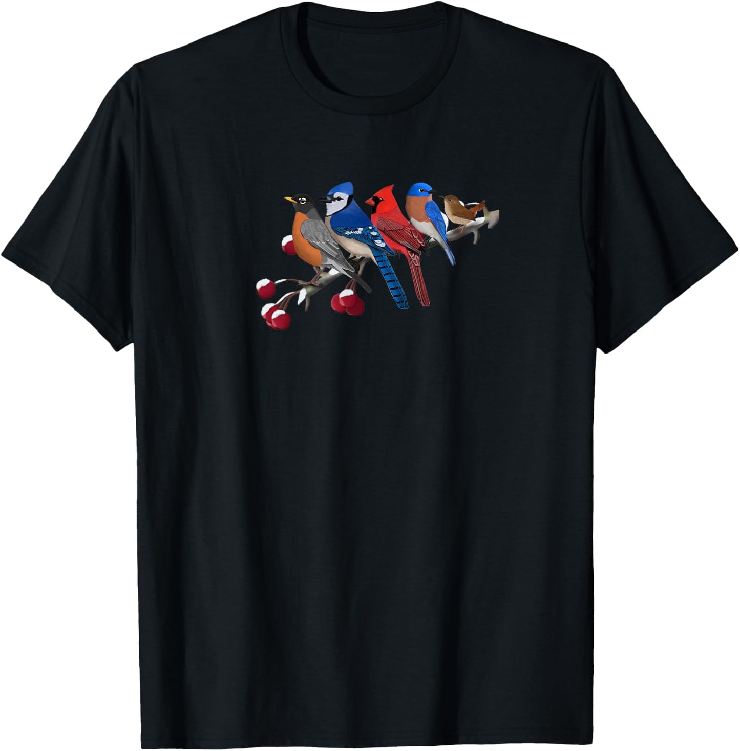 Bluebird Robin Cardinal Blue Jay Wren Christmas Bird Birder T-Shirt - T-Shirt | Black