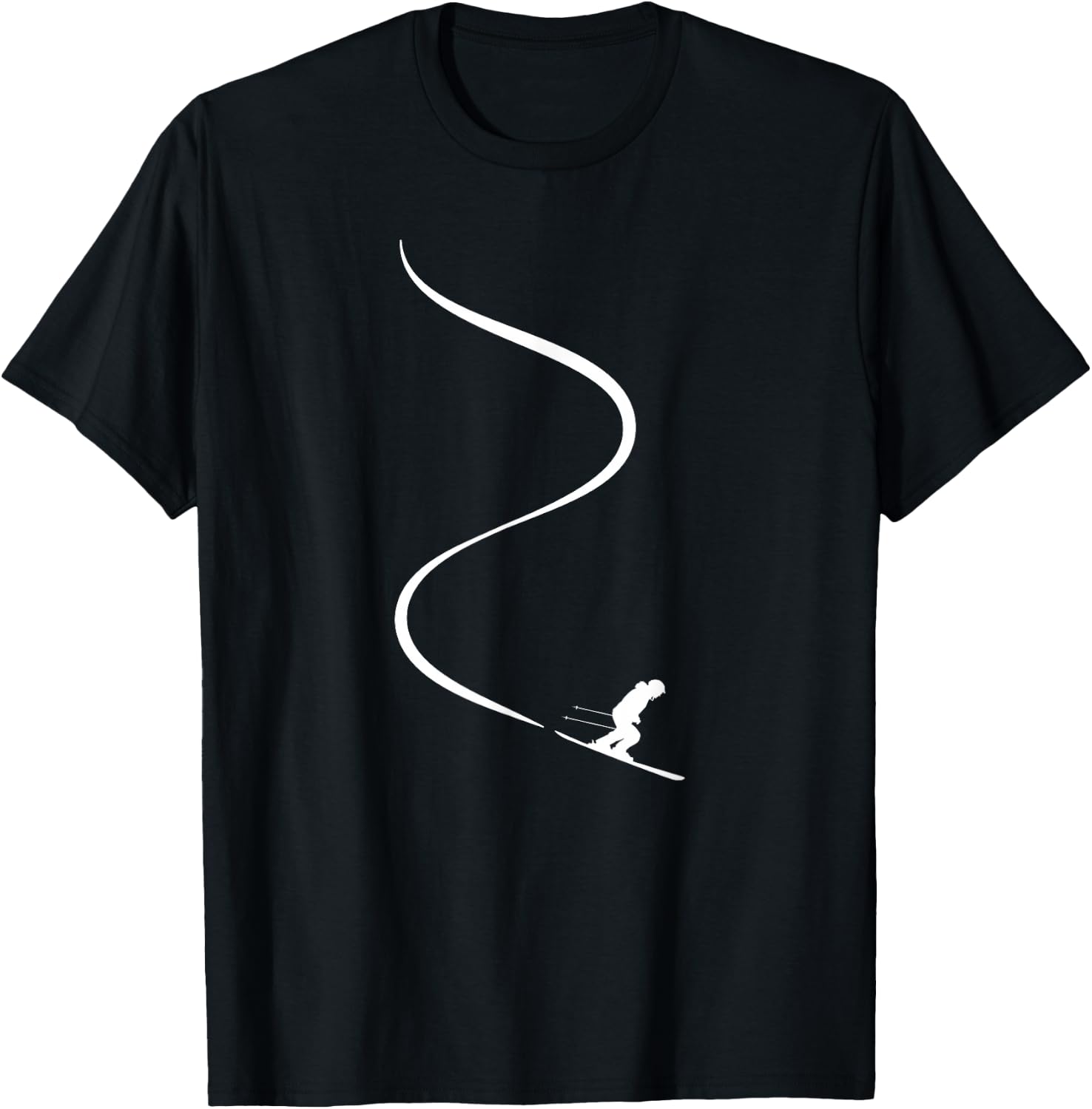 Skier with Tracks in deep Powder Snow Freeride Gift T-Shirt - T-Shirt | Black
