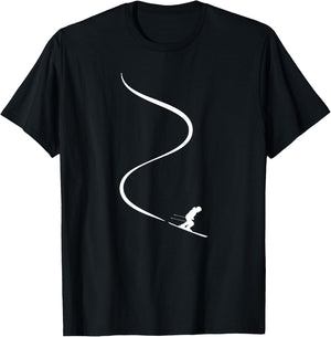 Skier with Tracks in deep Powder Snow Freeride Gift T-Shirt - T-Shirt | Black