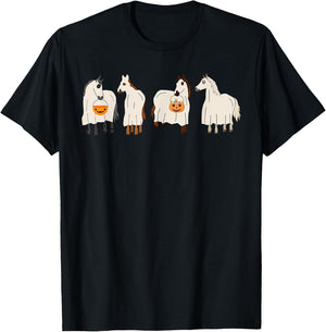 Halloween Ghost Horses Spooky Season Funny Horse T-Shirt - T-Shirt | Black