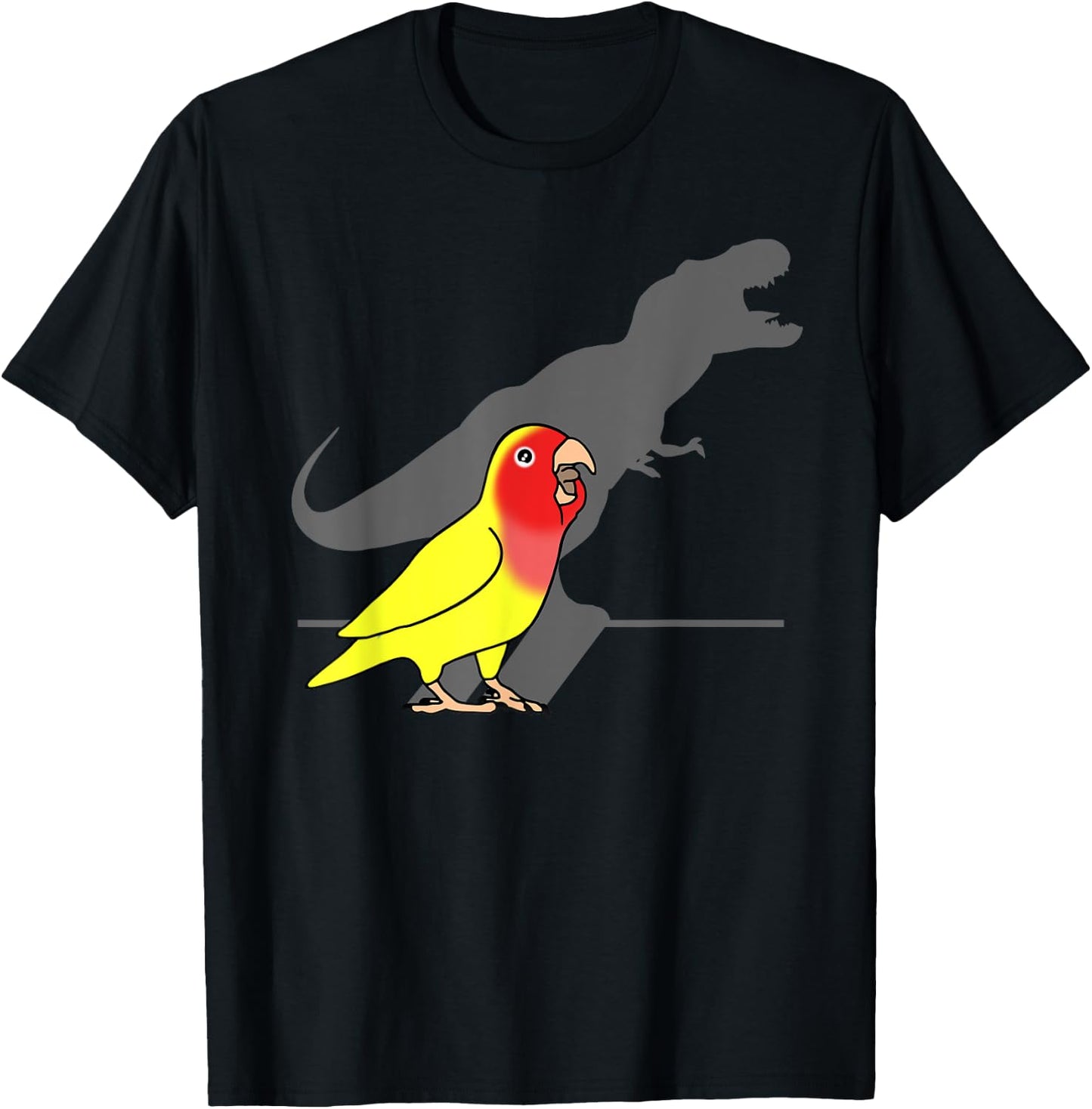Funny Dinosaur T-Rex Shadow Rosy faced Yellow Lovebird T-Shirt - T-Shirt | Black
