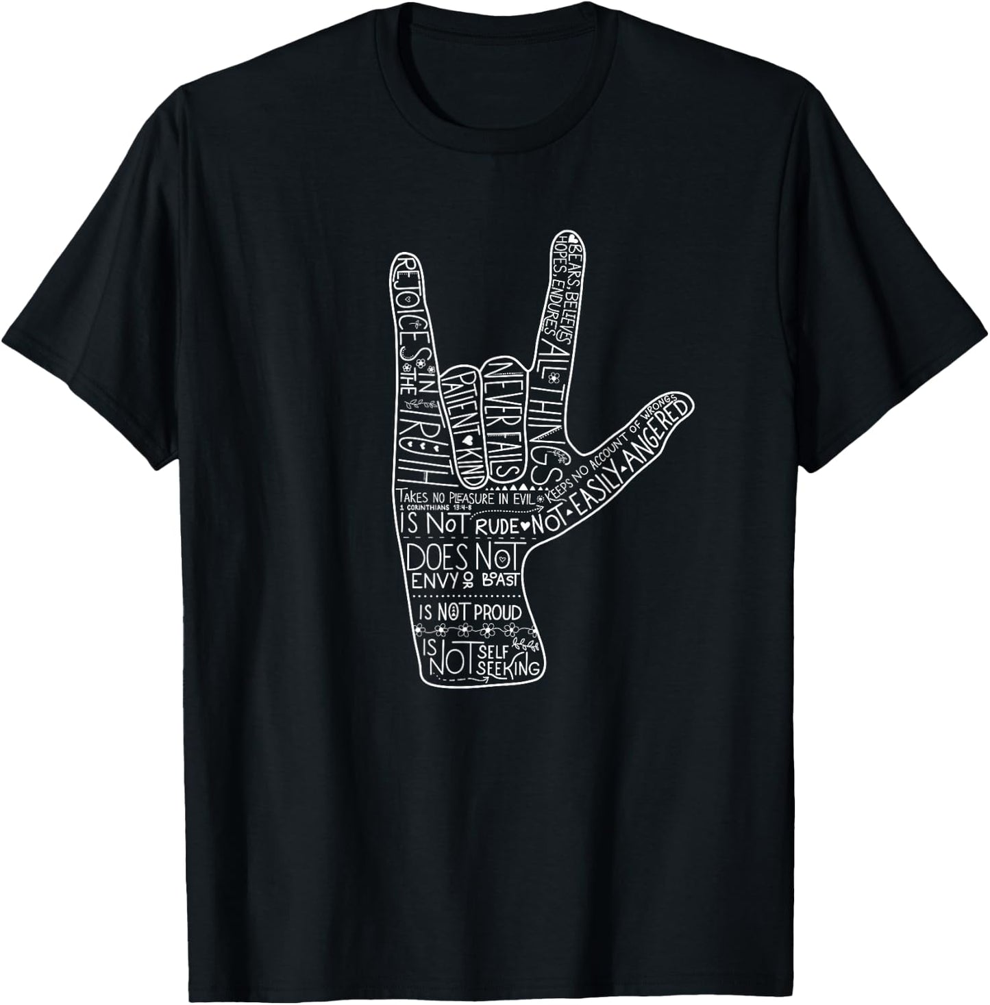ASL I Love You Corinthians 13 Love Valentine Christian T-Shirt - T-Shirt | Black