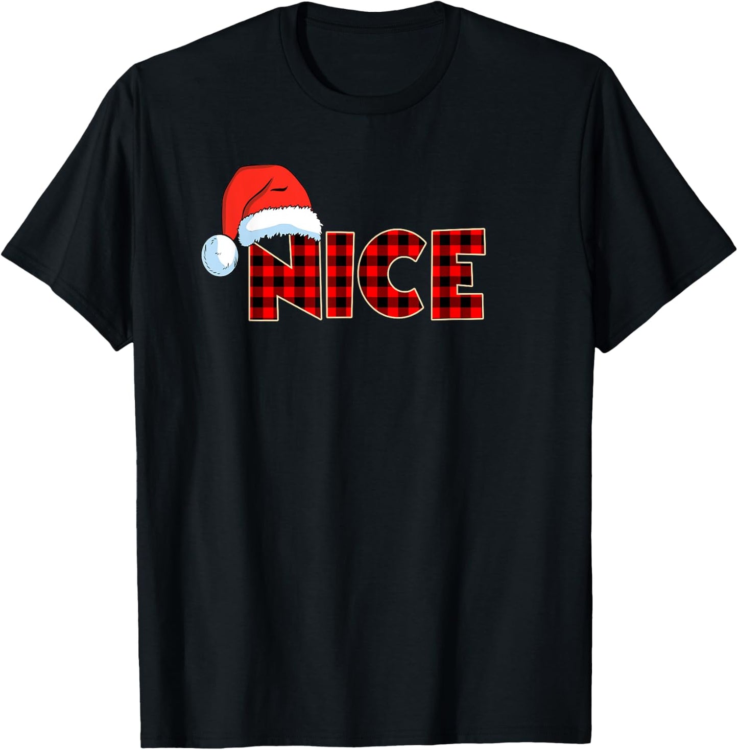 Naughty or Nice Christmas Couple Buffalo Red Plaid T-Shirt - T-Shirt | Black