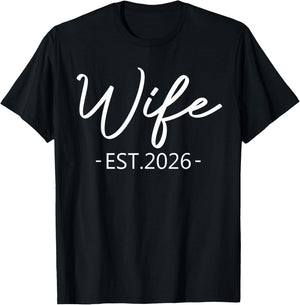 Wife Est 2026 Just Married Honeymoon Hubby Wedding Couple T-Shirt - T-Shirt | Black