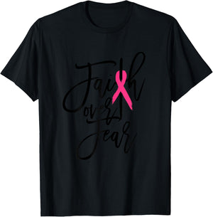 Faith Over Fear Cross Breast Cancer Awareness Christian T-Shirt - T-Shirt | Black