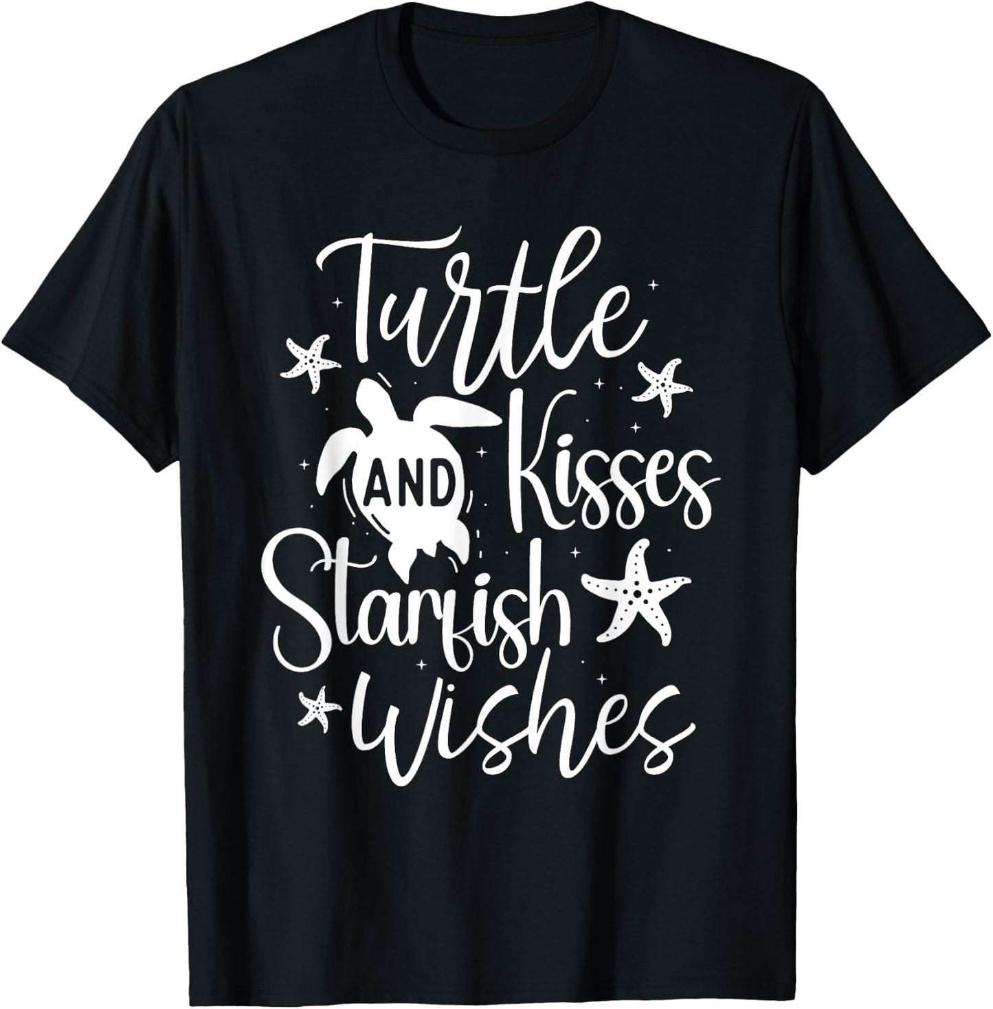 Turtle And Kisses Starfish Wishes - Wildlife Cute Tortoise T-Shirt - T-Shirt | Black
