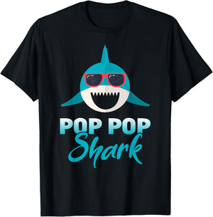 Pop Pop Shark Wearing Cool Sunglasses Grandpa Gift T-Shirt - T-Shirt | Black