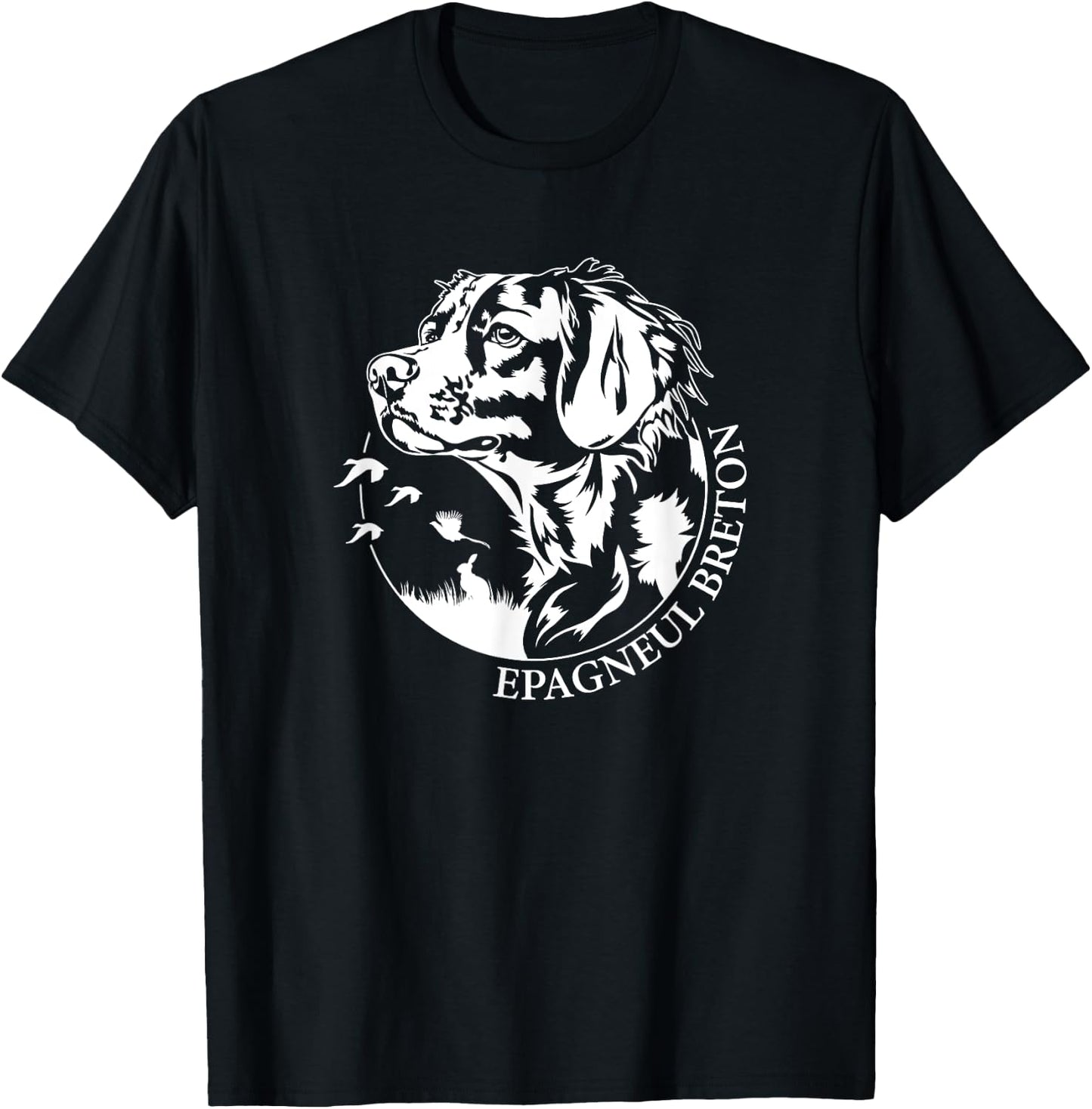 Breton Spaniel Hunting Dog Portrait Hunting Dog , Black, S T-Shirt - T-Shirt | Black