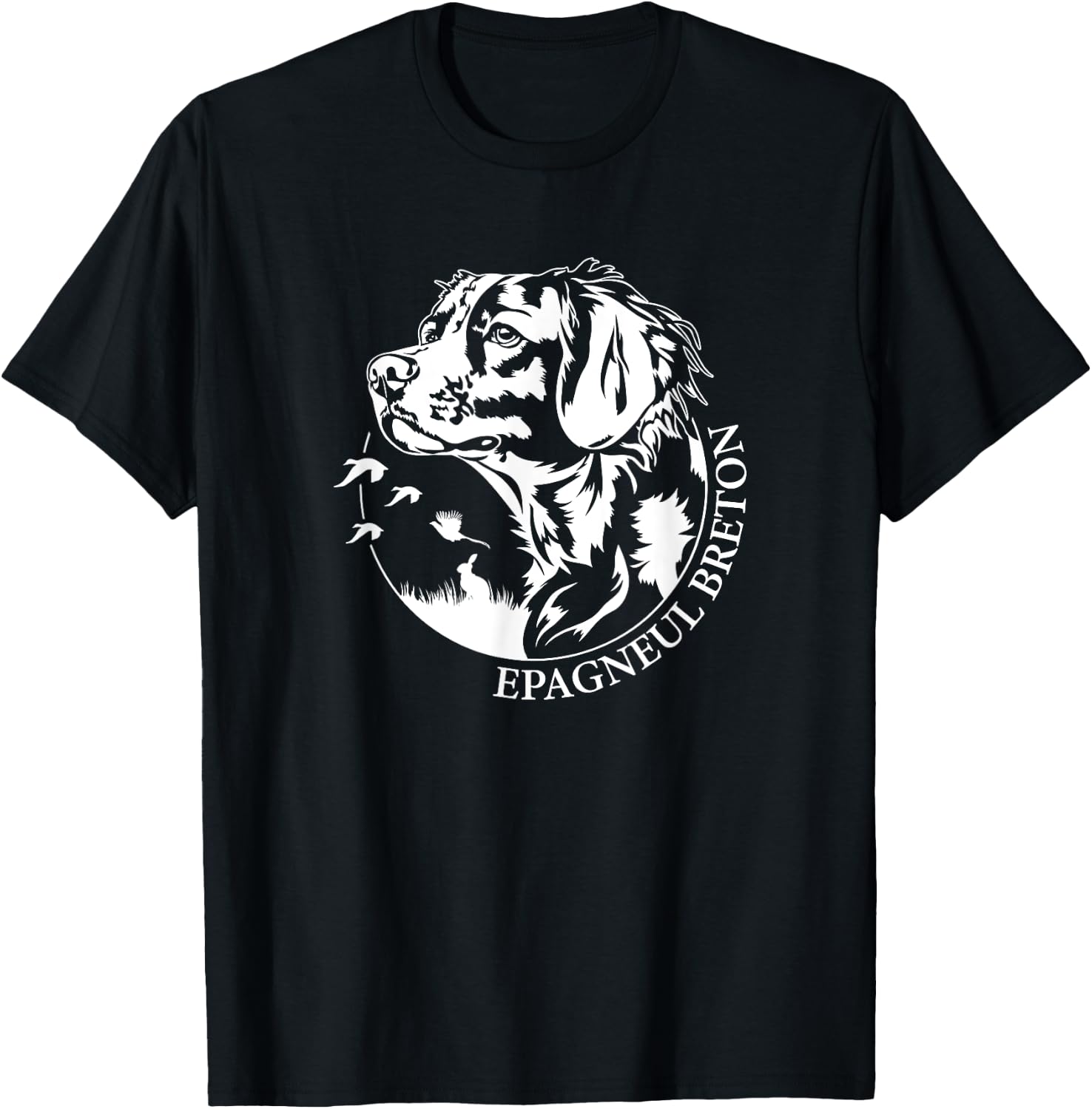 Breton Spaniel Hunting Dog Portrait Hunting Dog , Black, S T-Shirt - T-Shirt | Black