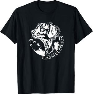 Breton Spaniel Hunting Dog Portrait Hunting Dog , Black, S T-Shirt - T-Shirt | Black