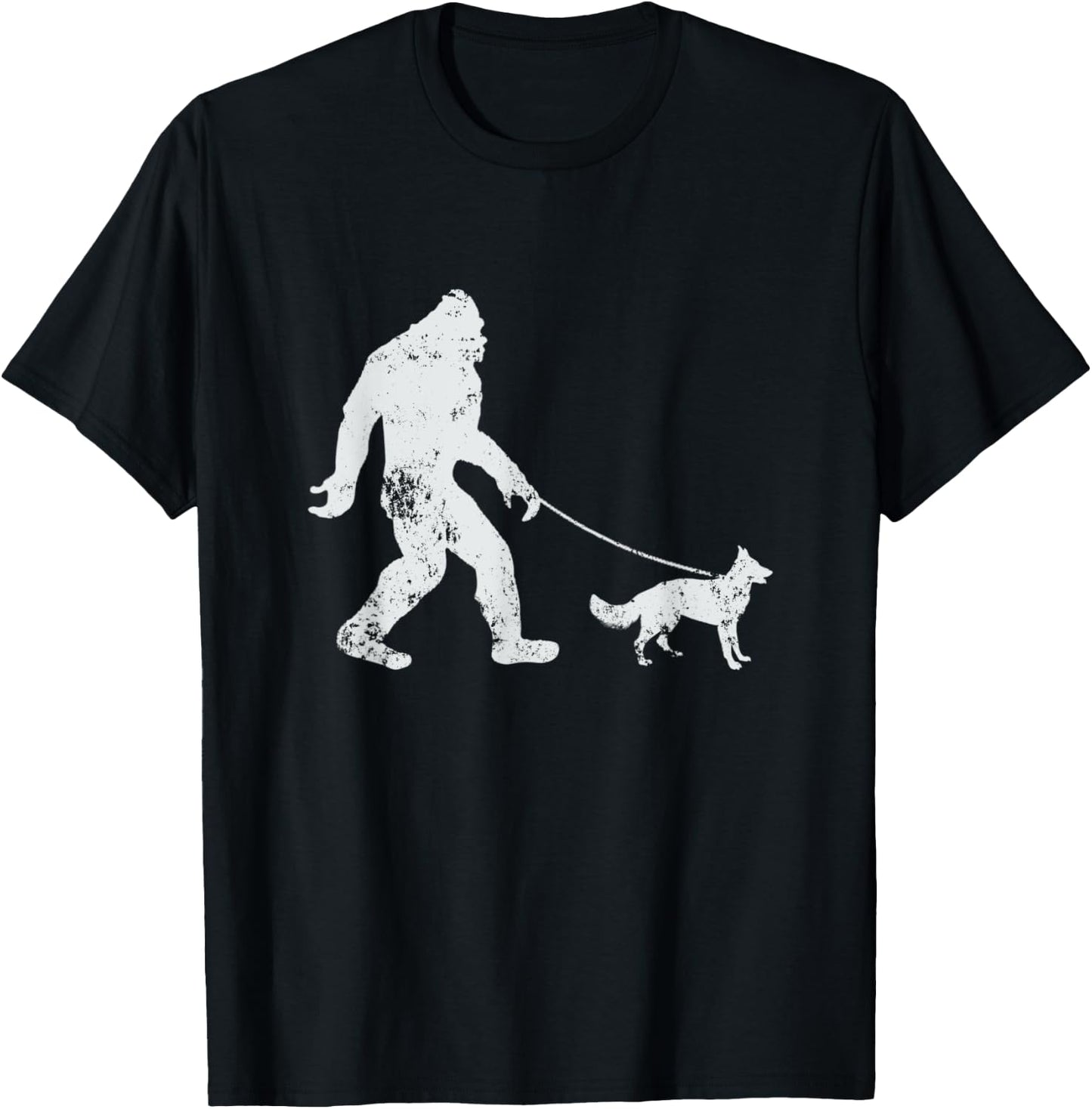 Bigfoot walking German Shepherd Funny Sasquatch T-Shirt - T-Shirt | Black