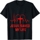 Jesus Saved My Life Heartbeat Cross Crucifix Religion Church T-Shirt - T-Shirt | Black