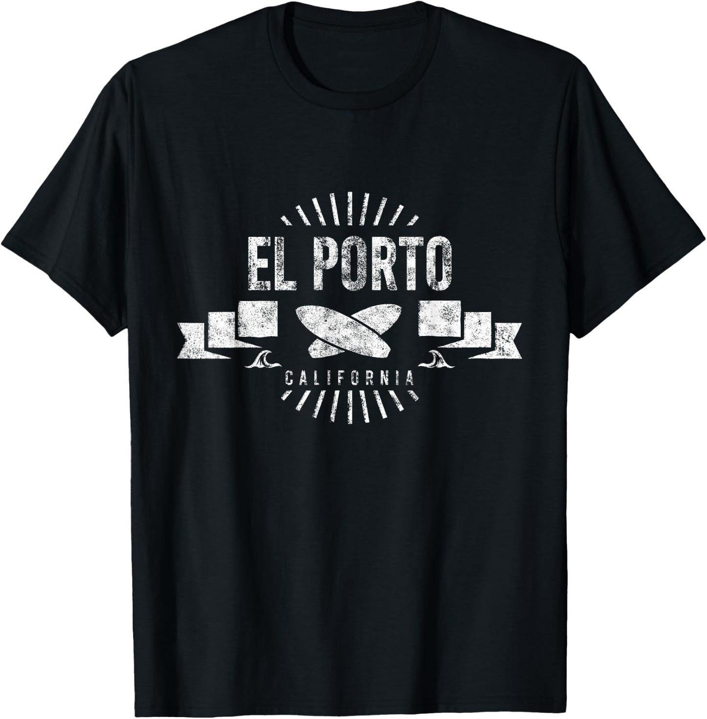 El Porto Surf Vintage Surfing Retro Surfboard California T-Shirt - T-Shirt | Black