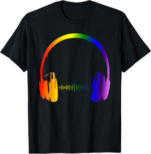 Bunte Kopfhörer Regenbogen Party Techno Radio Nachtclub DJ T-Shirt - T-Shirt | Black