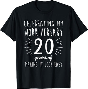 Celebrating Workiversary 20 Years Fun 20th Work Anniversary T-Shirt - T-Shirt | Black