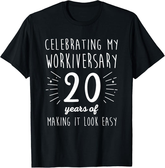 Celebrating Workiversary 20 Years Fun 20th Work Anniversary T-Shirt - T-Shirt | Black
