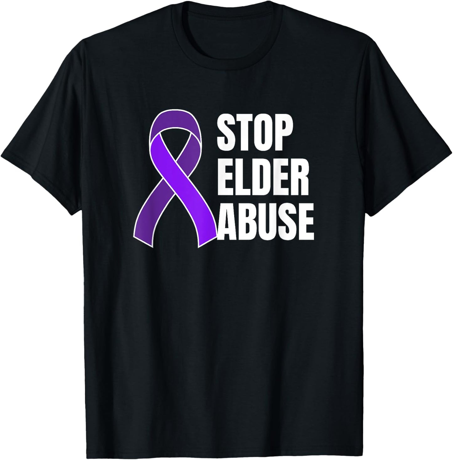 Stop Elder Abuse Purple Ribbon Elder Abuse Awareness Month T-Shirt - T-Shirt | Black
