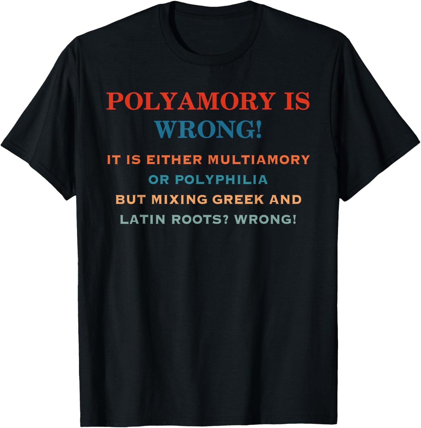 Polyamory Is Wrong! It Is Either Multiamory Or Polyphilia T-Shirt - T-Shirt | Black