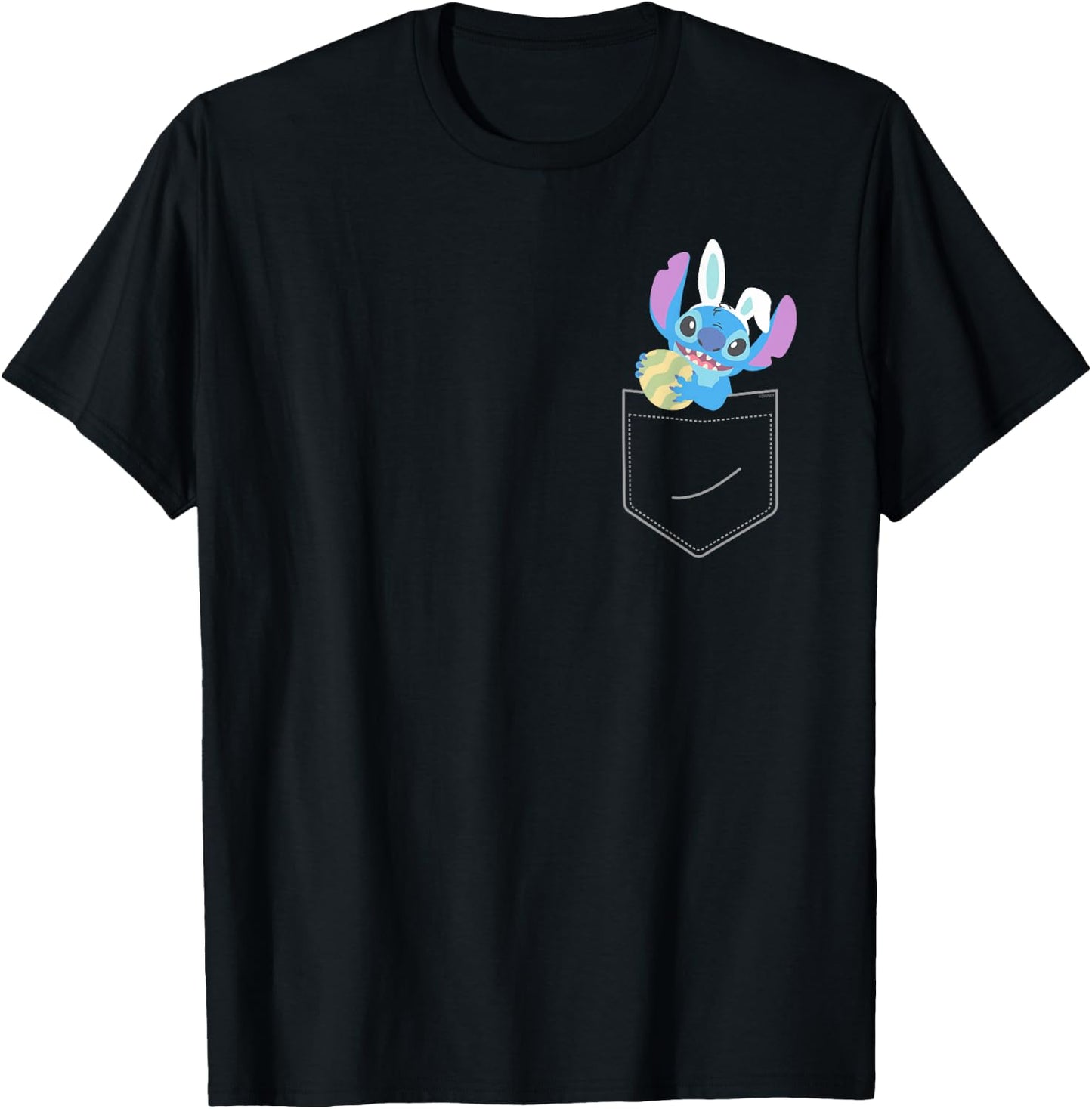 Disney Stitch Easter Egg and Bunny Ears Corner Pocket Art T-Shirt - T-Shirt | Black