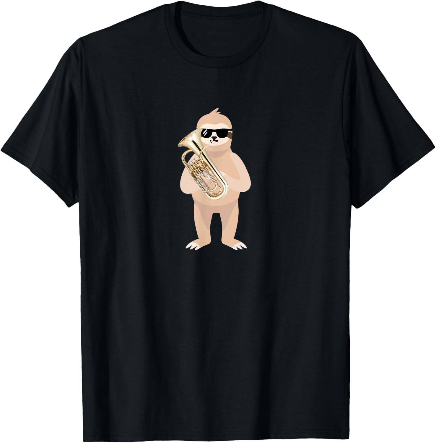Funny Sloth Wearing Sunglasses Playing Euphonium T-Shirt - T-Shirt | Black