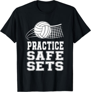 Practice Safe Sets Volleyball Player Coach Gameday T-Shirt - T-Shirt | Black