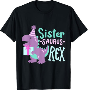 Dinosaur Birthday Sister Saurus T Rex Family Matching Party T-Shirt - T-Shirt | Black