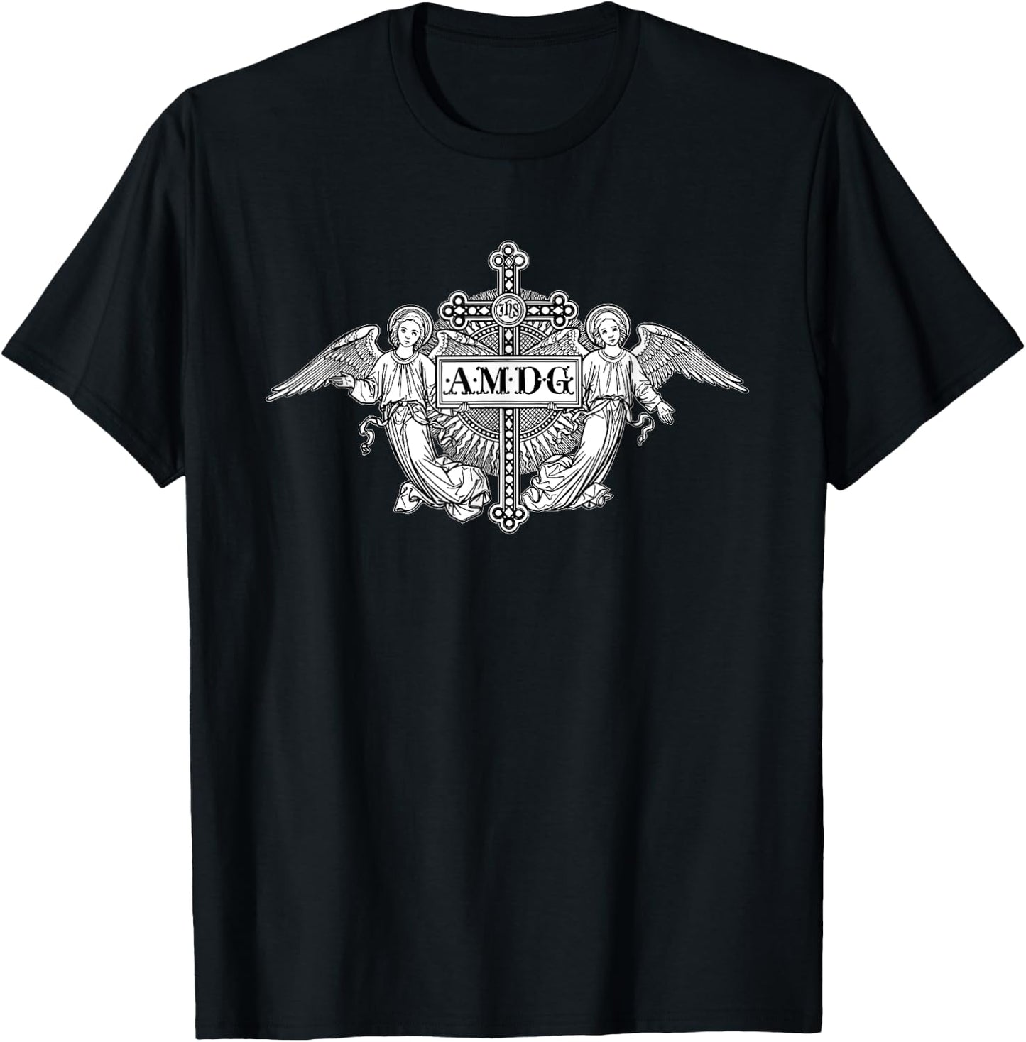 Ad maiorem Dei gloriam AMDG Angels Catholic T-Shirt - T-Shirt | Black
