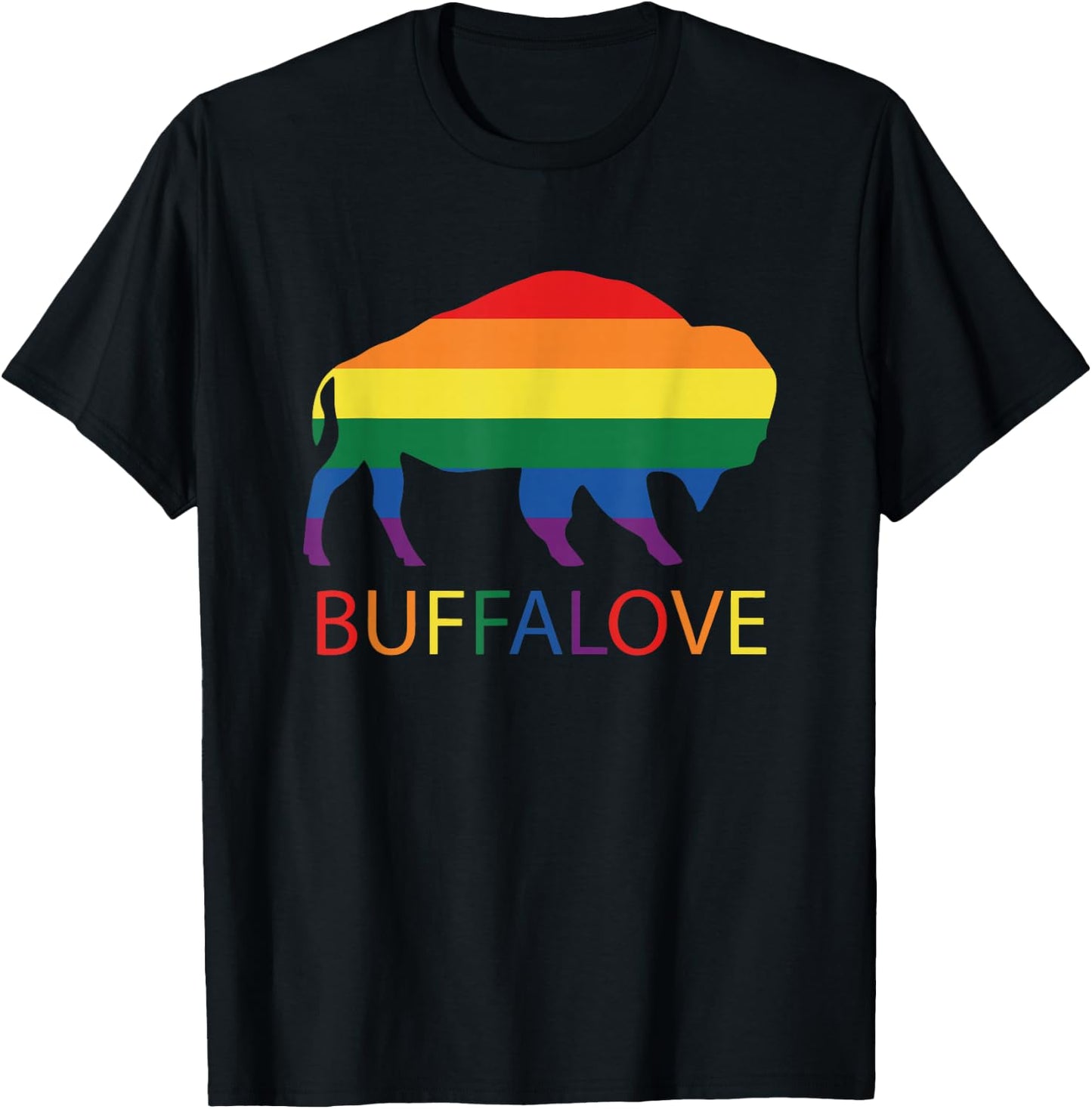 Bufflove Buffalo Say Gay Rainbow LGBTQ Pride Month T-Shirt - T-Shirt | Black
