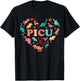 PICU Pediatric Nurse Heart Cute Dinosaur Physical Peds Squad T-Shirt - T-Shirt | Black