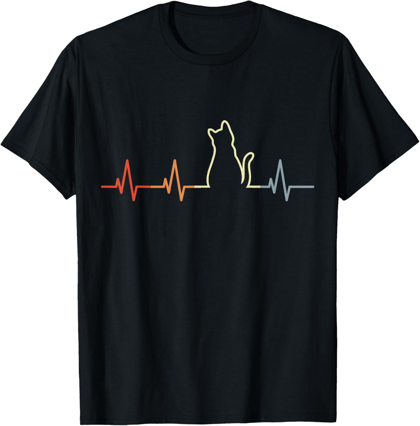 Vintage Cat Heart Line Cat Heartbeat , black, s T-Shirt - T-Shirt | Black