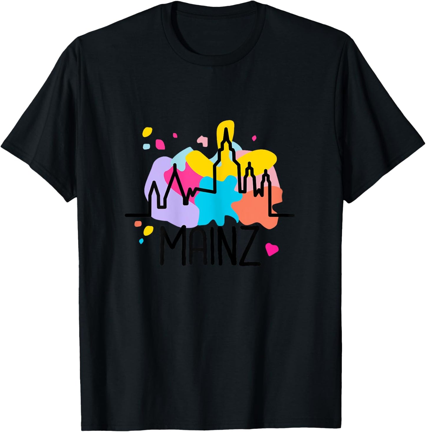 Mainz Mainz Cathedral Silhouette with Paint Splatters Meenzer Girl's , White T-Shirt - T-Shirt | Black