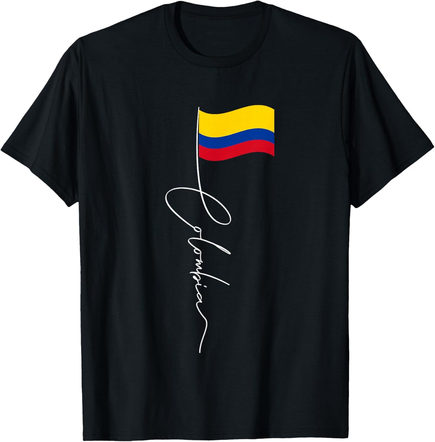 Family Heritage Gifts Colombia Signature Flag Pole Adults Black Retro Flag T-Shirt - T-Shirt | Black