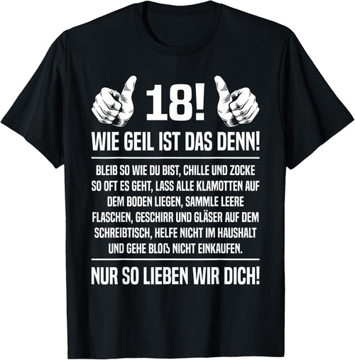 18th Birthday with German Text '18th 18 Sohn Wie Geil Ist Das Denn 18, black