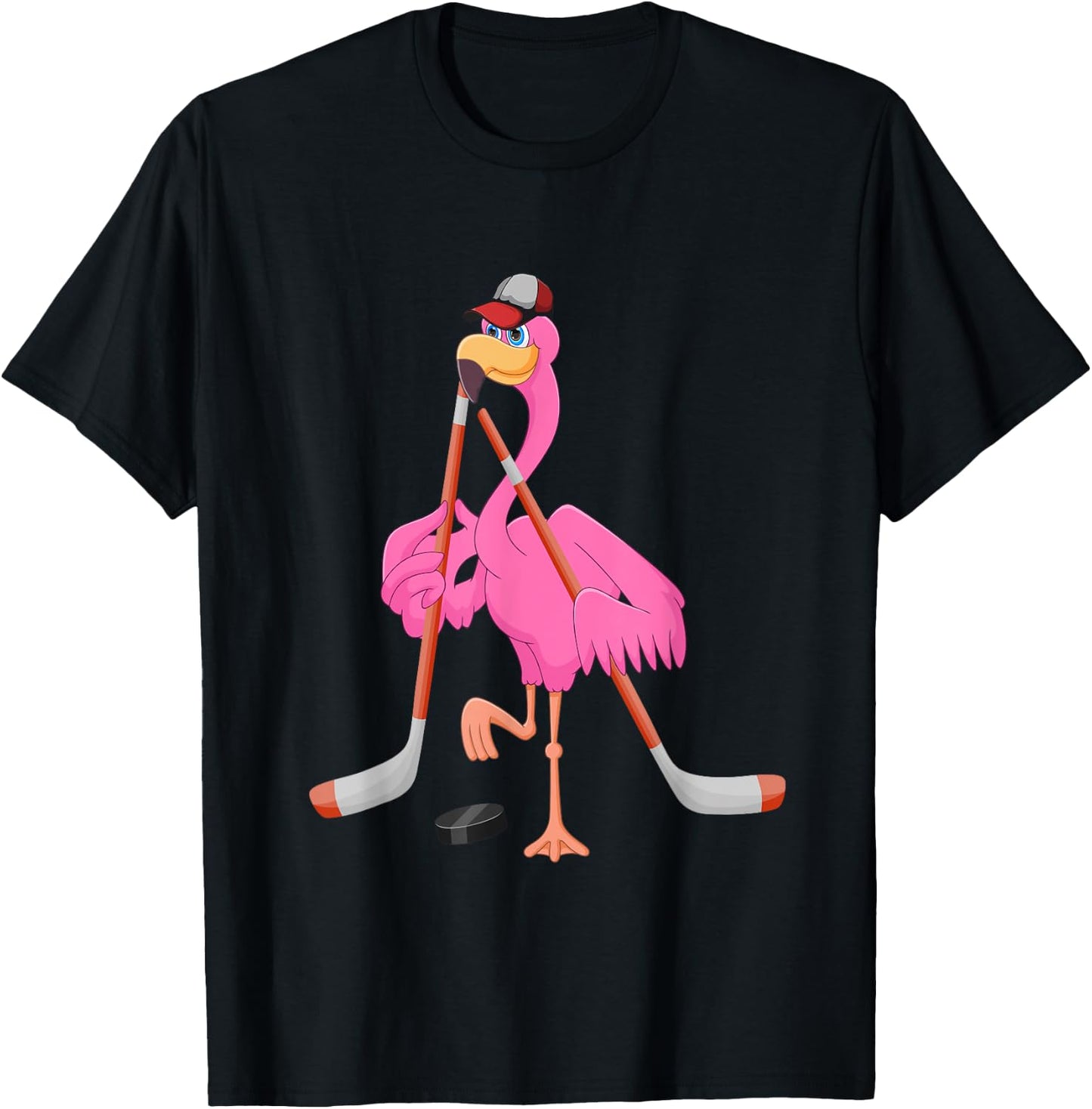 Flamingo Playing Hockey Matching Player Coach Birds Lover T-Shirt - T-Shirt | Black