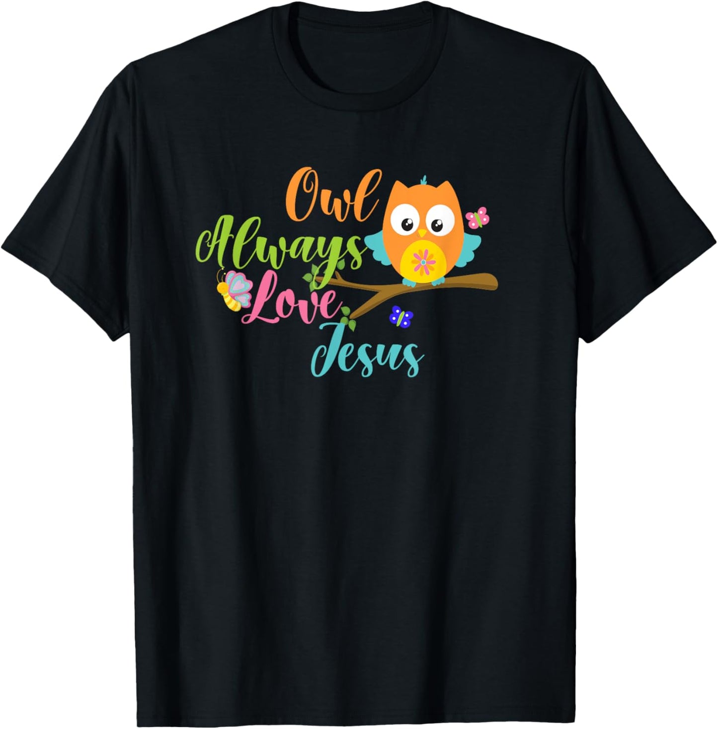 Owl Always Love Jesus Colorful Youth Christian T Shirt T-Shirt - T-Shirt | Black