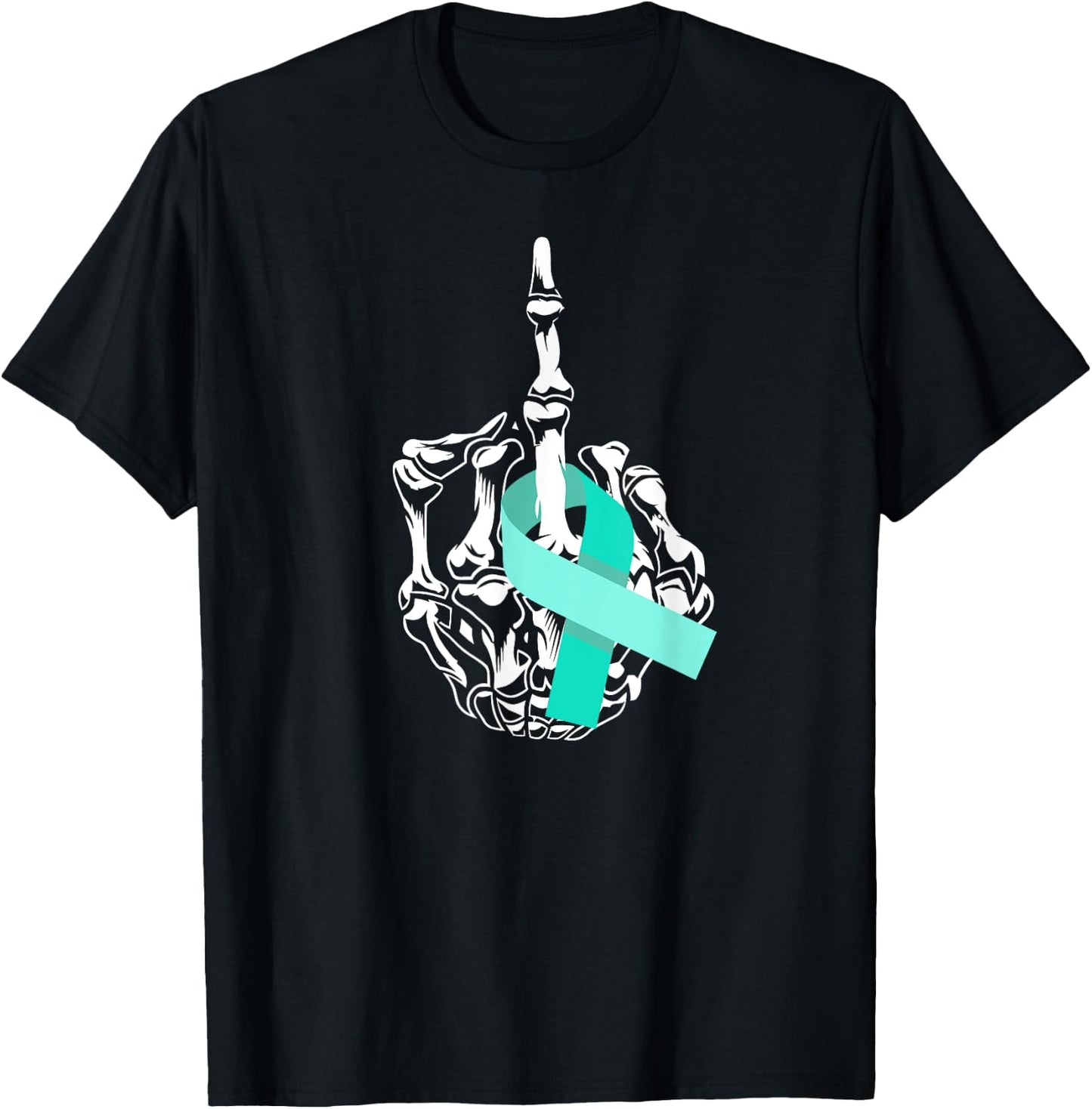 Fuck Ovarian Cancer Middle Finger Ovarian Cancer Awareness T-Shirt - T-Shirt | Black