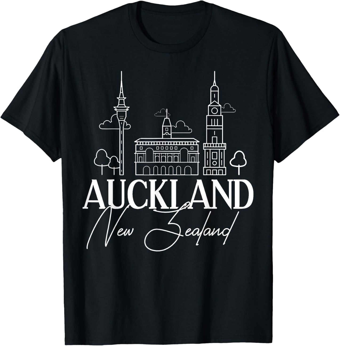 Auckland New Zealand City Skyline Map Travel T-Shirt - T-Shirt | Black