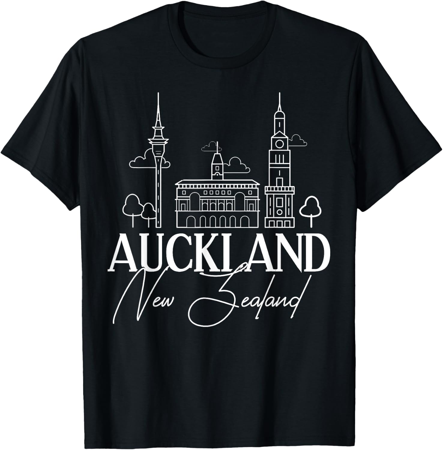 Auckland New Zealand City Skyline Map Travel T-Shirt - T-Shirt | Black