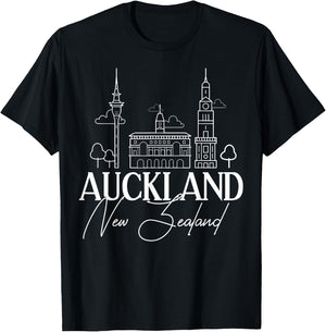 Auckland New Zealand City Skyline Map Travel T-Shirt - T-Shirt | Black