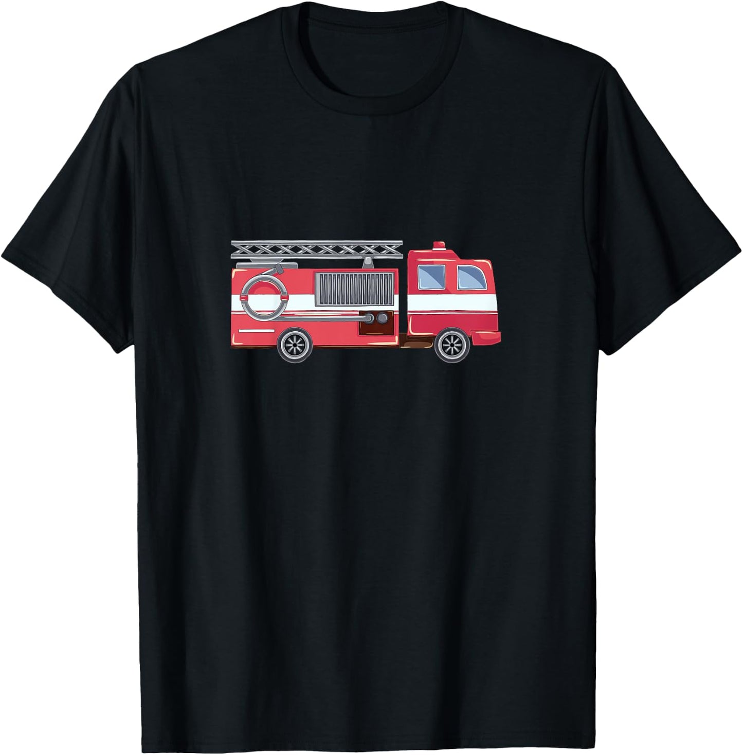 Feuerwehr Kinder Mit Rotem Feuerwehrauto T-Shirt - T-Shirt | Black